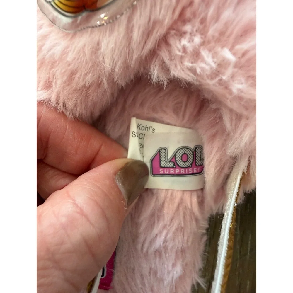 LOL Surprise Whimsygoth Faux Fur Slingback Slippers Kids 13 Pink Plush Slippers